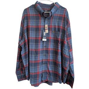 Izod Stratton Flannel Long Sleeve Button Shirt Mens 2XB Big & Tall Blue Red NEW